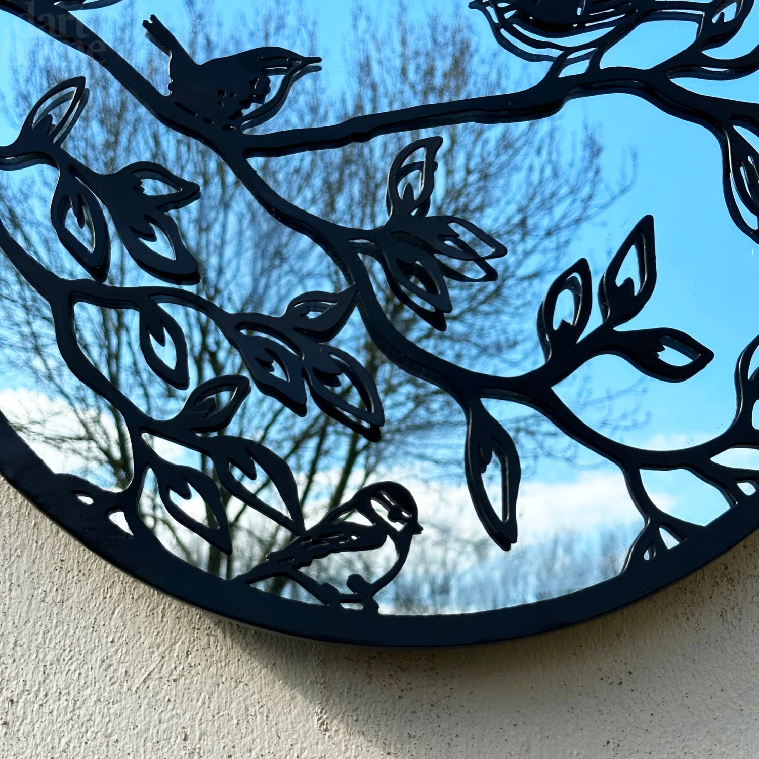 Black Bird On Branch Mirrored Wall Art 45cm 2 Black Bird On Branch Mirrored Wall Art 45cm - Image 2