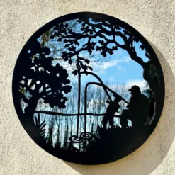 Black Fishing Boy Mirrored Wall Art 45cm