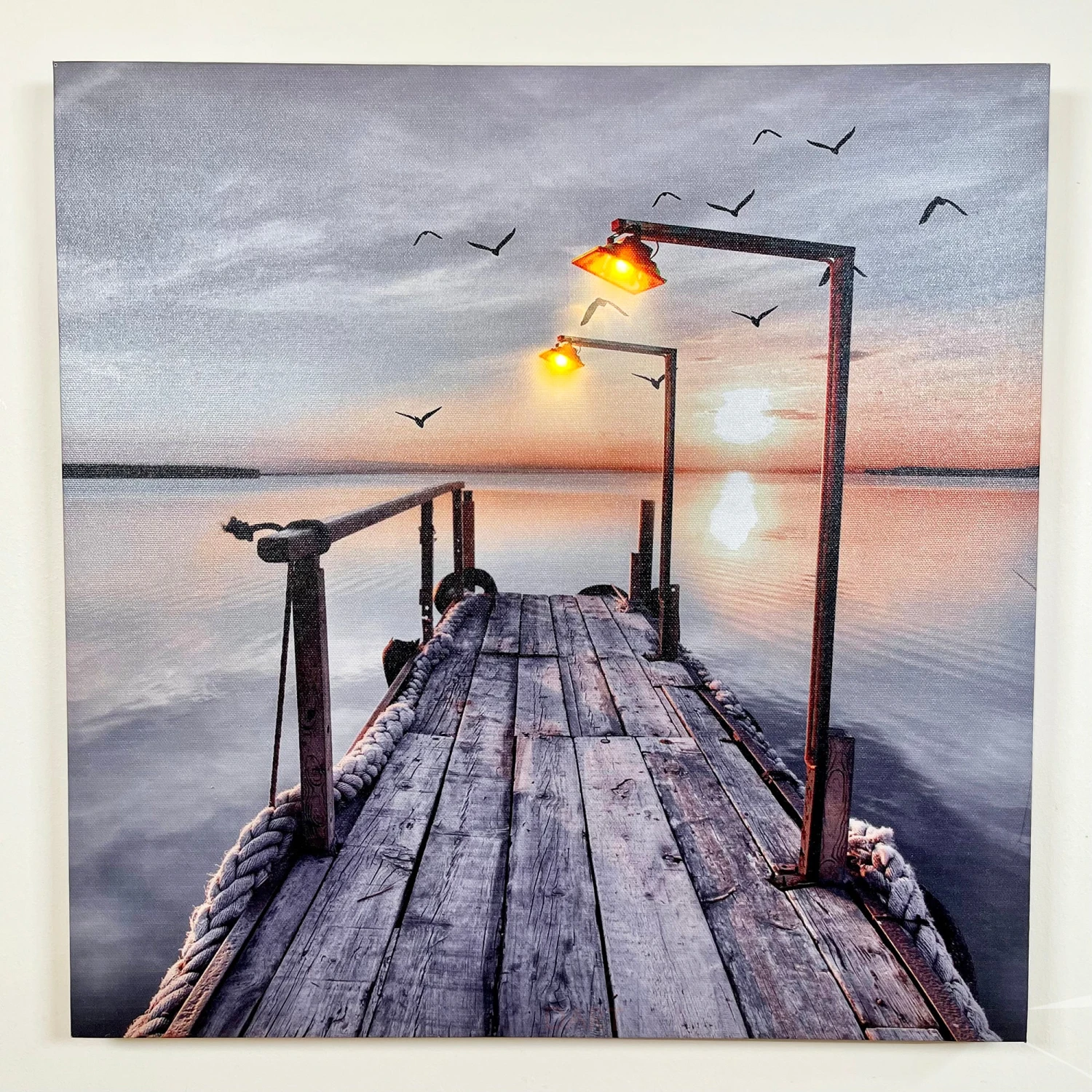 Seashore LED Jetty Canvas Wall Art 40x40cm 1 Seashore LED Jetty Canvas Wall Art 40x40cm