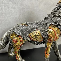 Silver Steampunk Howling Wolf Ornament -Home Decoration IMG E4258