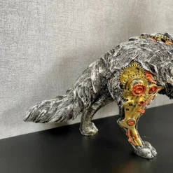 Silver Steampunk Howling Wolf Ornament -Home Decoration IMG E4259