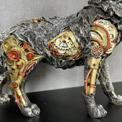 Silver Steampunk Howling Wolf Ornament -Home Decoration IMG E4260