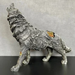 Silver Steampunk Howling Wolf Ornament -Home Decoration IMG E4263