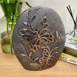 Gun Metal Ceramic Butterfly Vase
