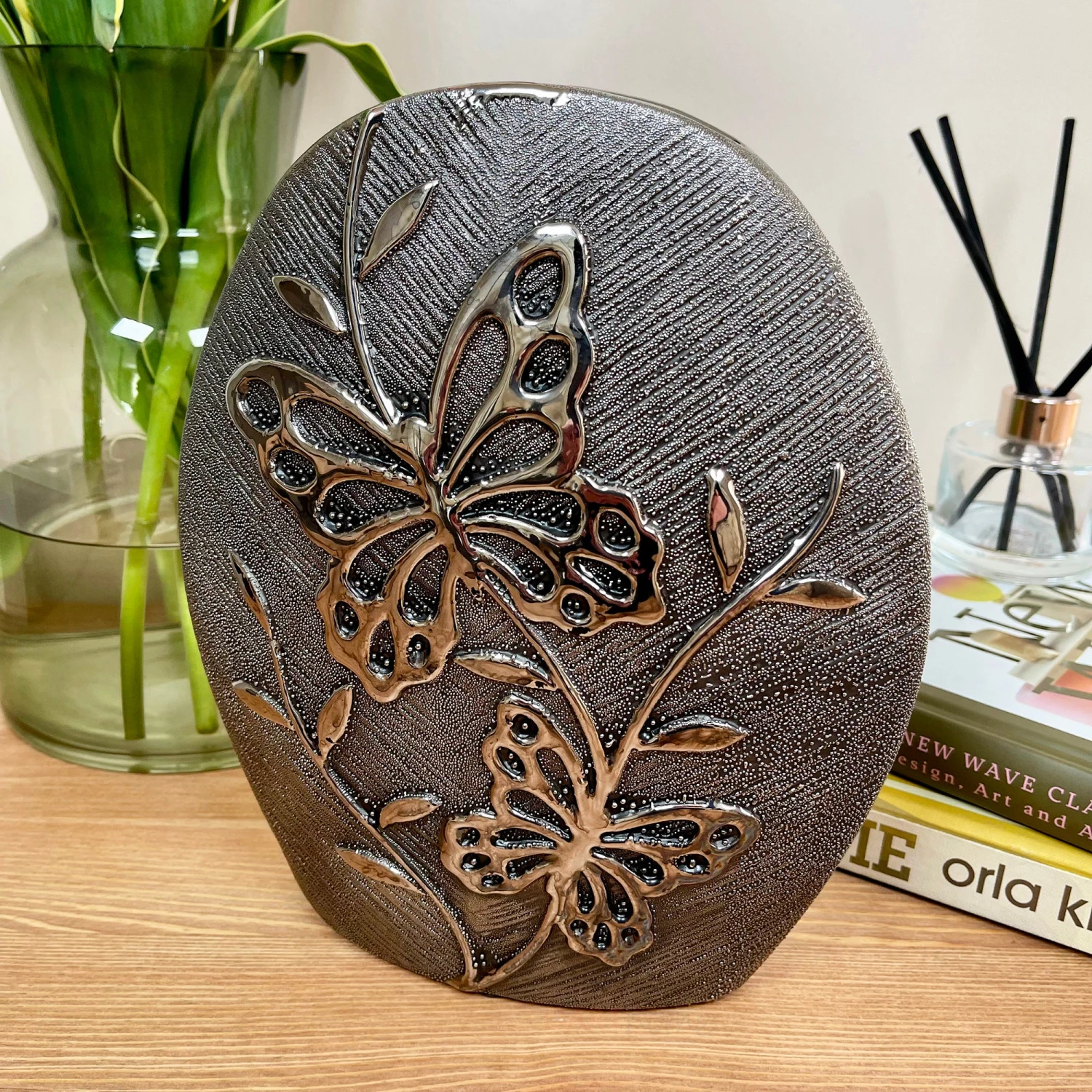 Gun Metal Ceramic Butterfly Vase 5 Gun Metal Ceramic Butterfly Vase - Image 5
