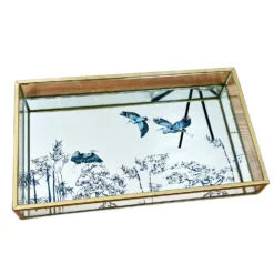 Blue Oriental Heron Glass Mirrored Tray -Home Decoration IMG E4445copy