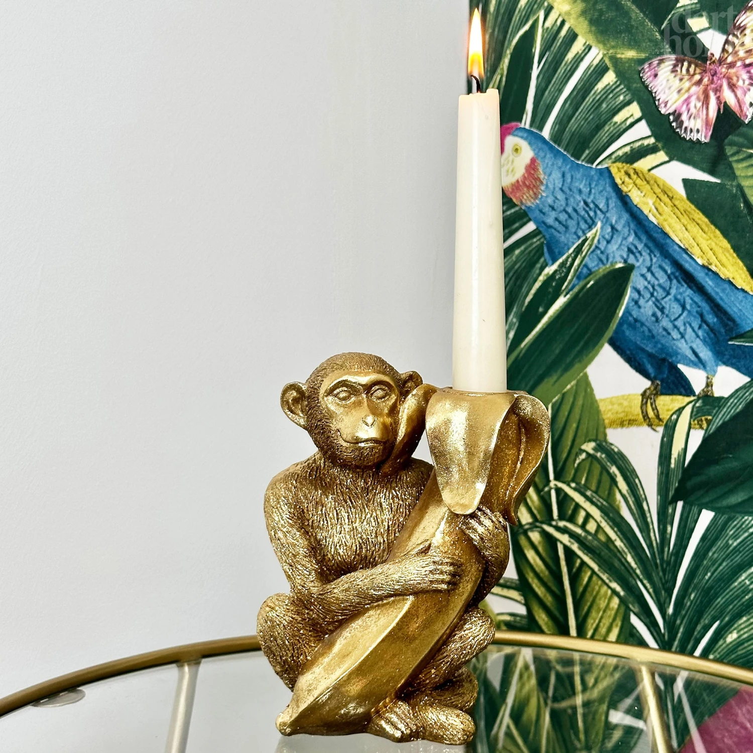 Gold Monkey With Banana Candlestick Holder 1 Gold Monkey With Banana Candlestick Holder