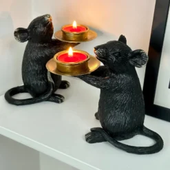 Black And Gold Mouse Candle Holder Pair -Home Decoration IMG E4571