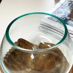 Molten Glass Bowl With Hand Of Hope Teak Wood Stand -Home Decoration IMG E4694