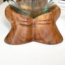 Molten Glass Bowl With Hand Of Hope Teak Wood Stand -Home Decoration IMG E4695