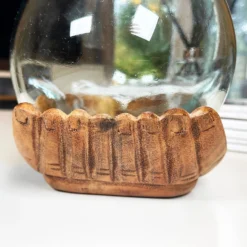 Molten Glass Bowl With Hand Of Hope Teak Wood Stand -Home Decoration IMG E4708