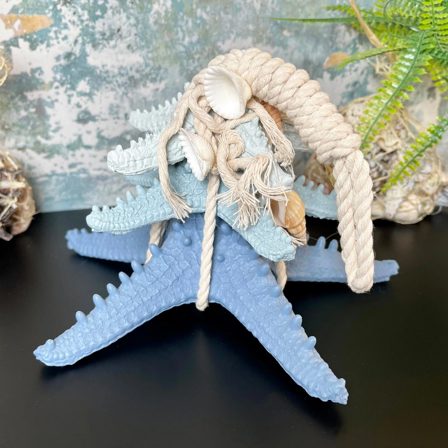 Blue & White Starfish In Rope Ornament 1 Blue & White Starfish In Rope Ornament