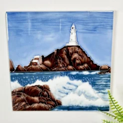 Lighthouse Island Ceramic Art Tile 8x8"