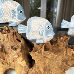 Blue Fish On Teak Root Coral Reef Sculpture -Home Decoration IMG E5896
