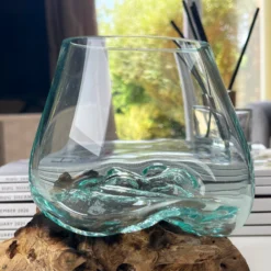 12cm Molten Glass Bowl With Teak Root Stand -Home Decoration IMG E6059 edited61