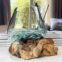 12cm Molten Glass Bowl With Teak Root Stand -Home Decoration IMG E6061 edited63