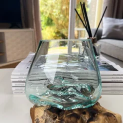 12cm Molten Glass Bowl With Teak Root Stand -Home Decoration IMG E6062 edited64