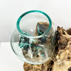 Tall Double Molten 11cm Bowls Teak Root Stand -Home Decoration IMG E6117