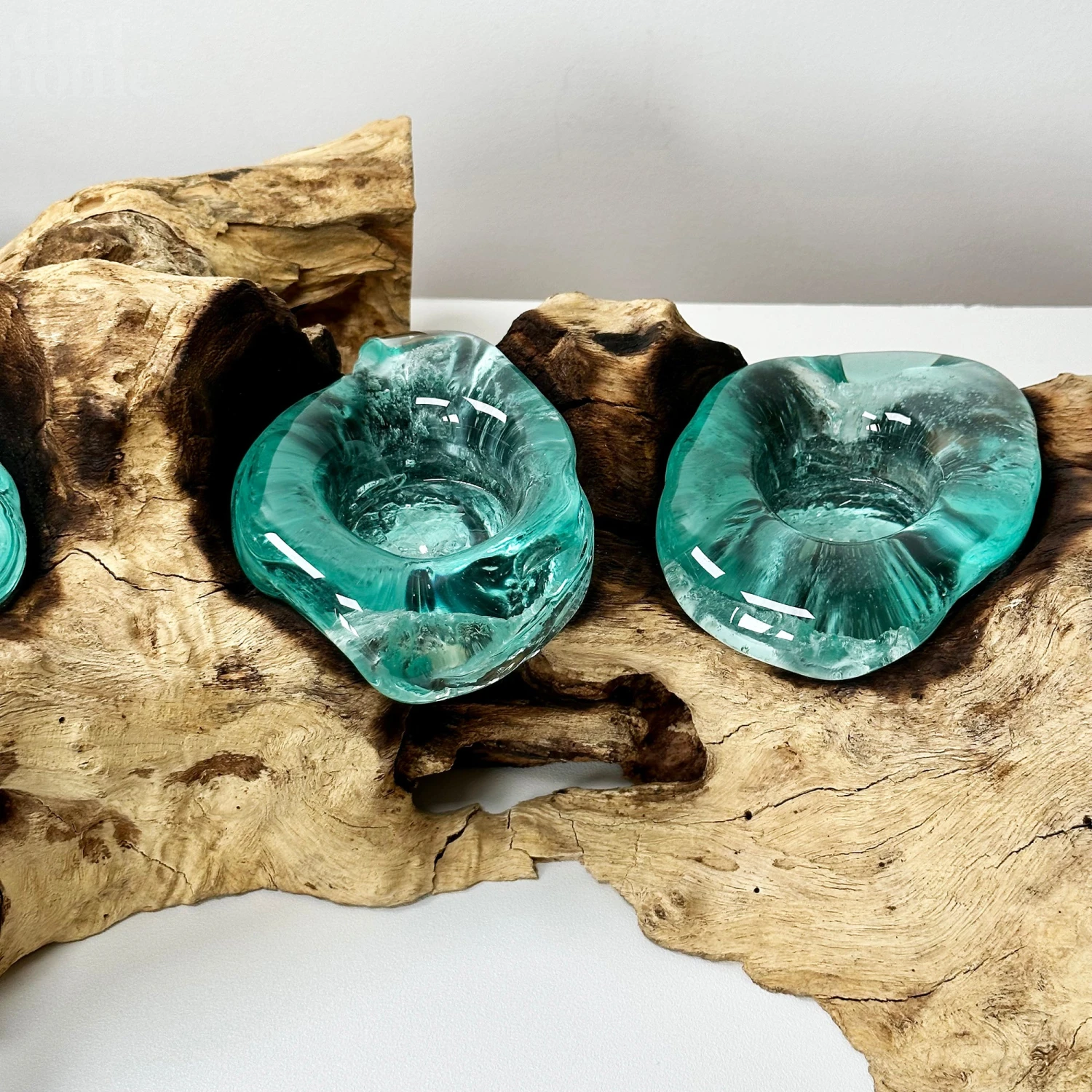 Molten Glass 4 Candle Holder On Teak Root Stand 3 Molten Glass 4 Candle Holder On Teak Root Stand - Image 3