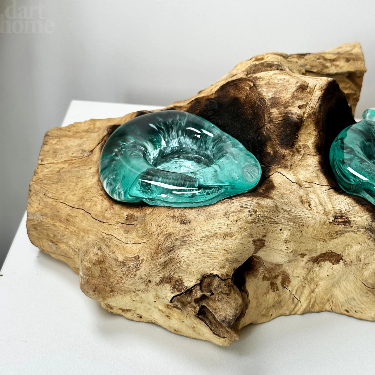 Molten Glass 4 Candle Holder On Teak Root Stand 4 Molten Glass 4 Candle Holder On Teak Root Stand - Image 4