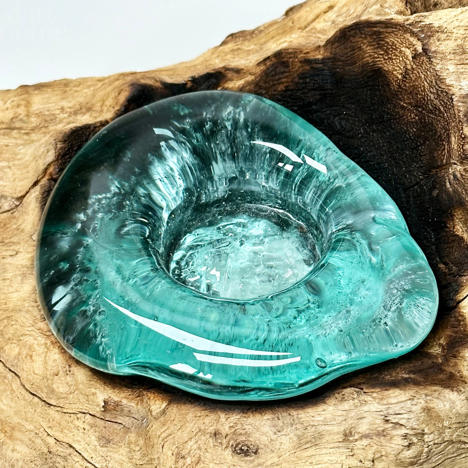 Molten Glass 4 Candle Holder On Teak Root Stand 5 Molten Glass 4 Candle Holder On Teak Root Stand - Image 5