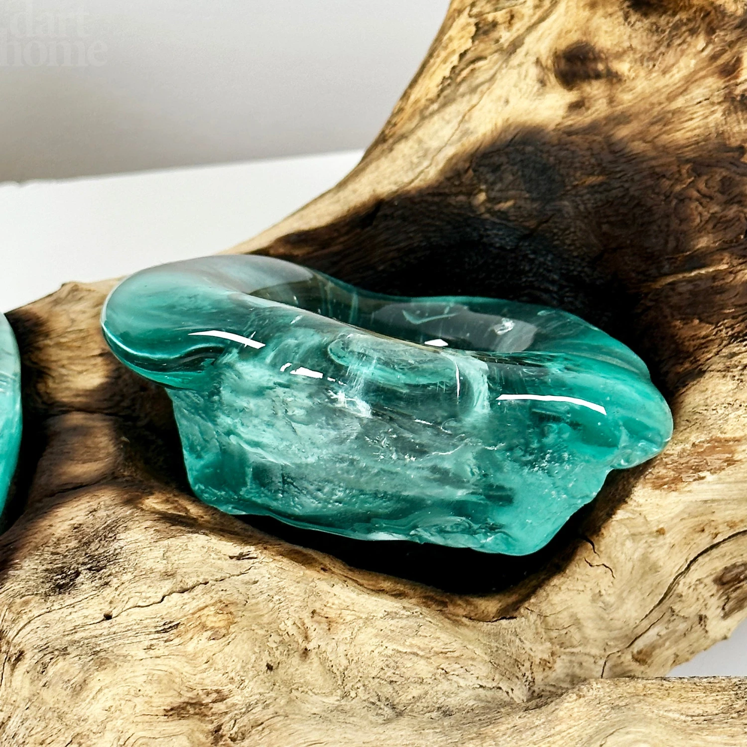 Molten Glass 4 Candle Holder On Teak Root Stand 7 Molten Glass 4 Candle Holder On Teak Root Stand - Image 7