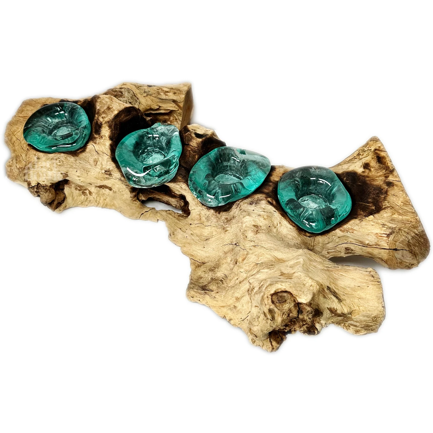 Molten Glass 4 Candle Holder On Teak Root Stand 9 Molten Glass 4 Candle Holder On Teak Root Stand - Image 9