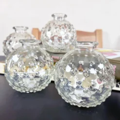 Set Of 4 Clear Glass Bobble Vases
