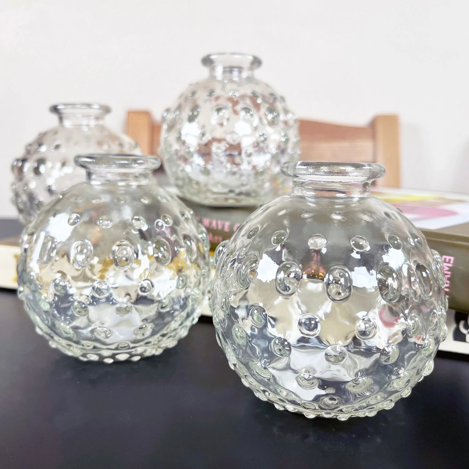 Set Of 4 Clear Glass Bobble Vases 1 Set Of 4 Clear Glass Bobble Vases