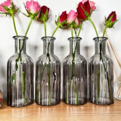 Set Of 4 Smoky Grey Bottle Vases