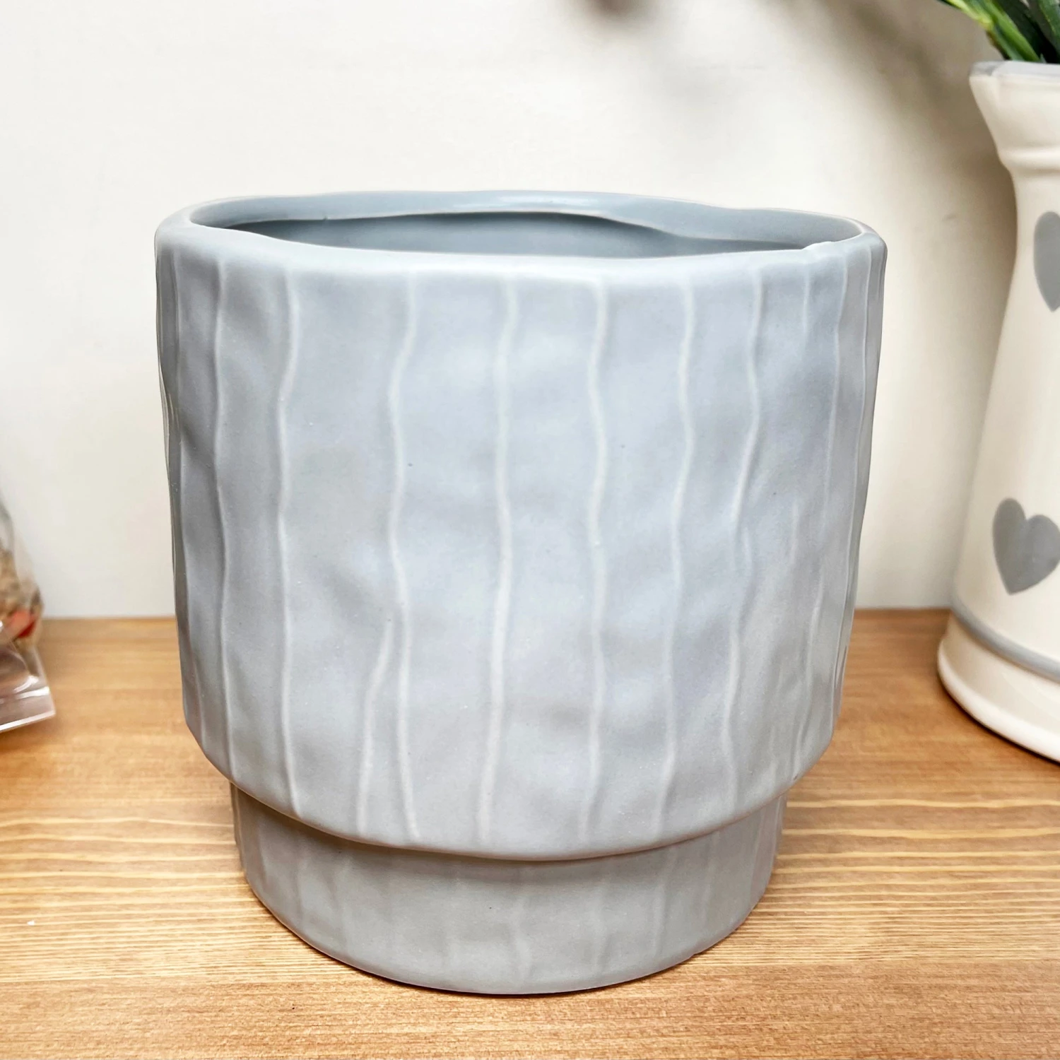 Striped Pastel Grey Pot Cover 6 Striped Pastel Grey Pot Cover - Image 6