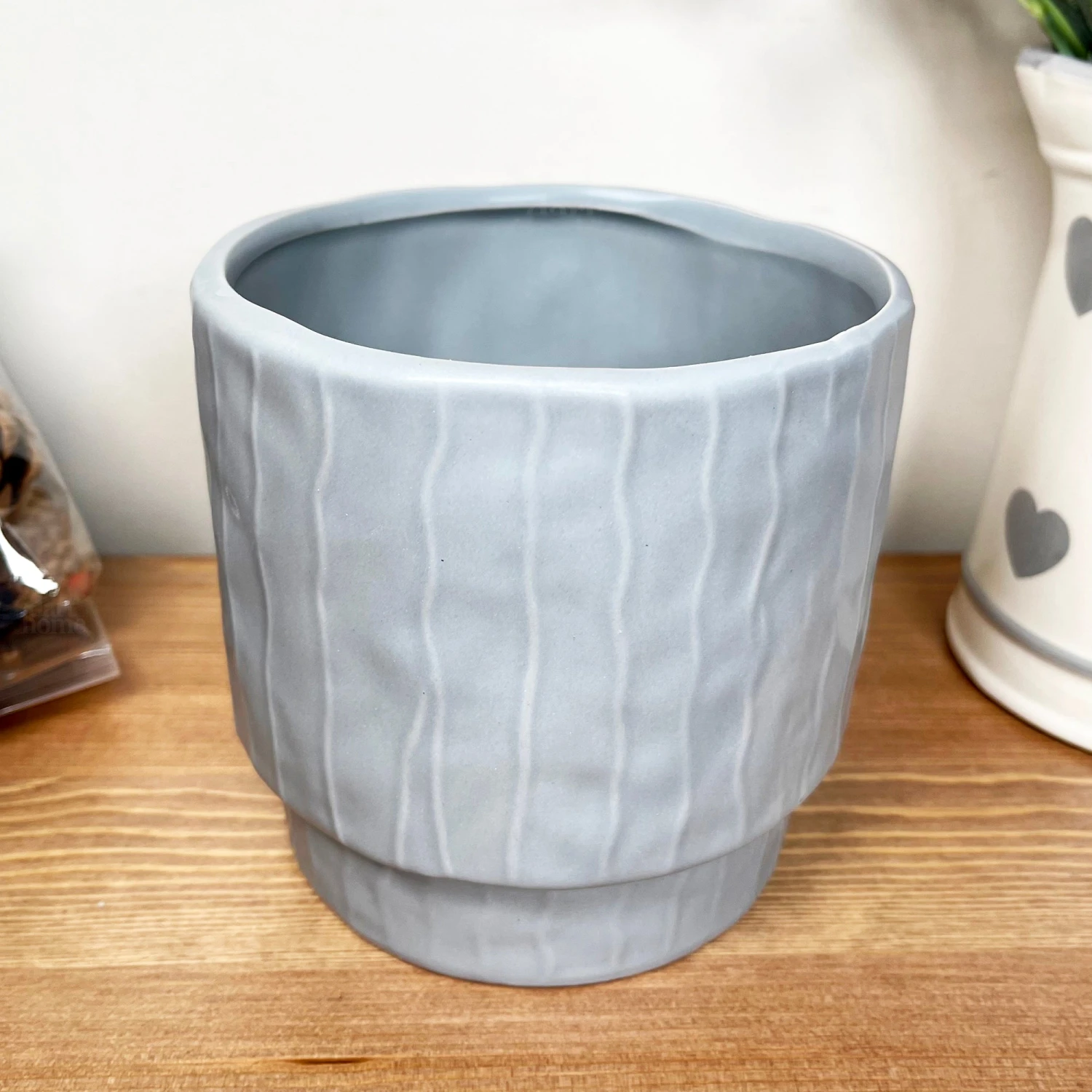 Striped Pastel Grey Pot Cover 1 Striped Pastel Grey Pot Cover