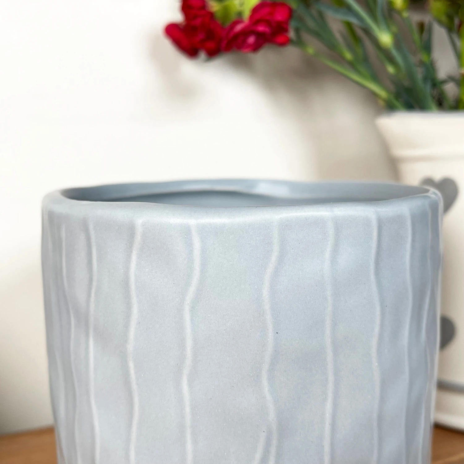 Striped Pastel Grey Pot Cover 3 Striped Pastel Grey Pot Cover - Image 3