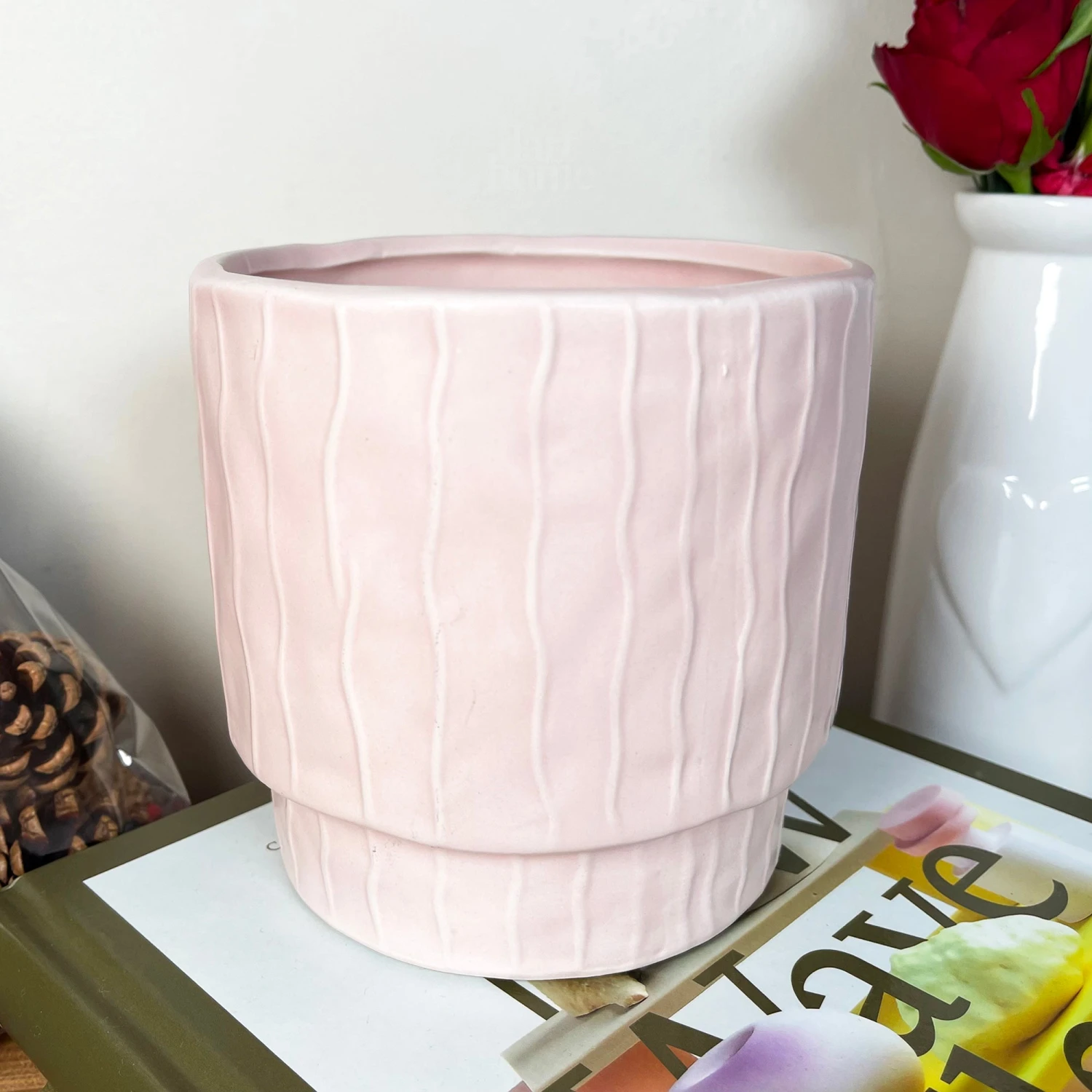 Striped Pastel Pink Pot Cover 1 Striped Pastel Pink Pot Cover