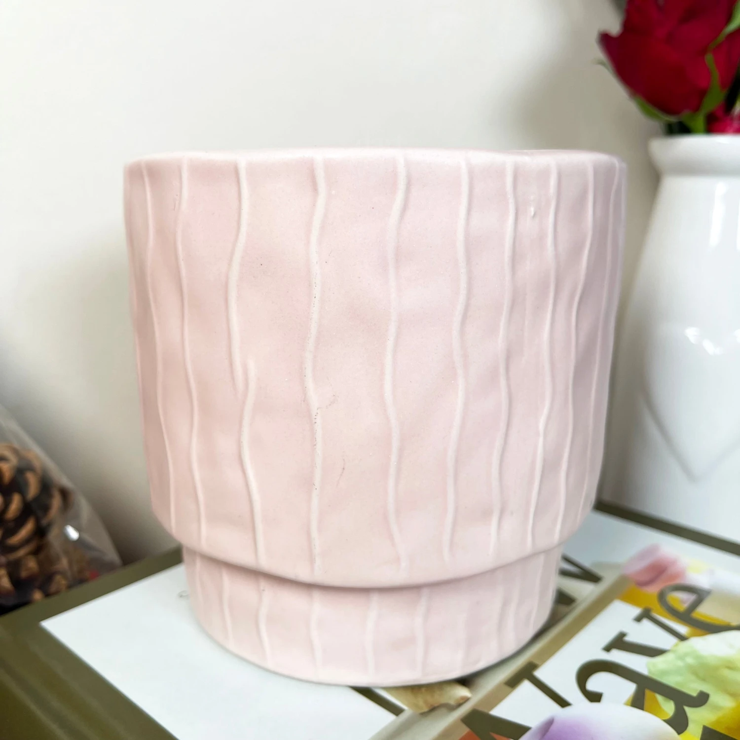 Striped Pastel Pink Pot Cover 3 Striped Pastel Pink Pot Cover - Image 3