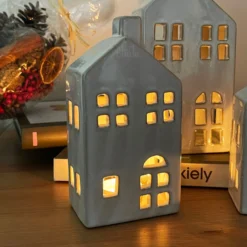 Ceramic Christmas House Tealight Holders 6 Ceramic Christmas House Tealight Holders -Home Decoration IMG E6272
