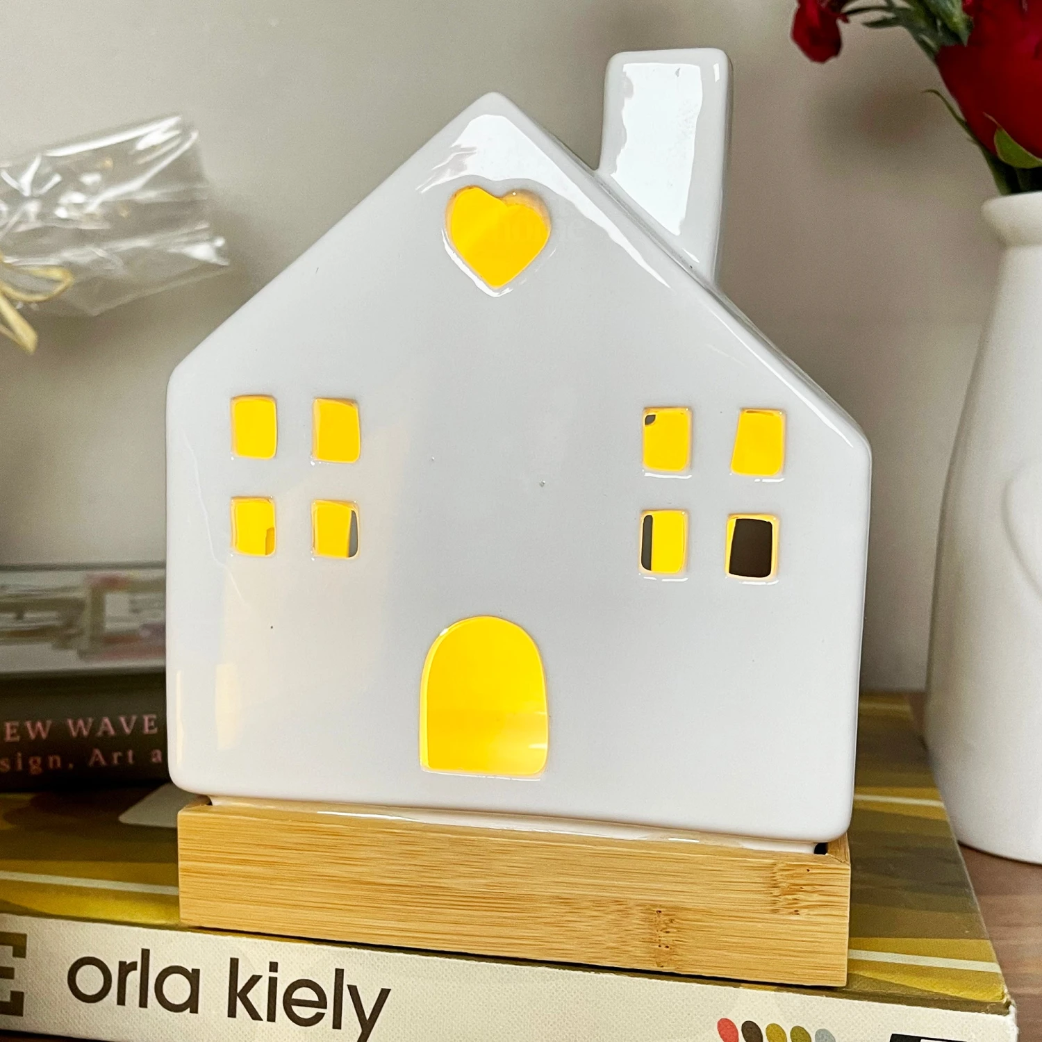 Light Up Ceramic House Ornaments With Wood Base 3 Light Up Ceramic House Ornaments With Wood Base - Image 3