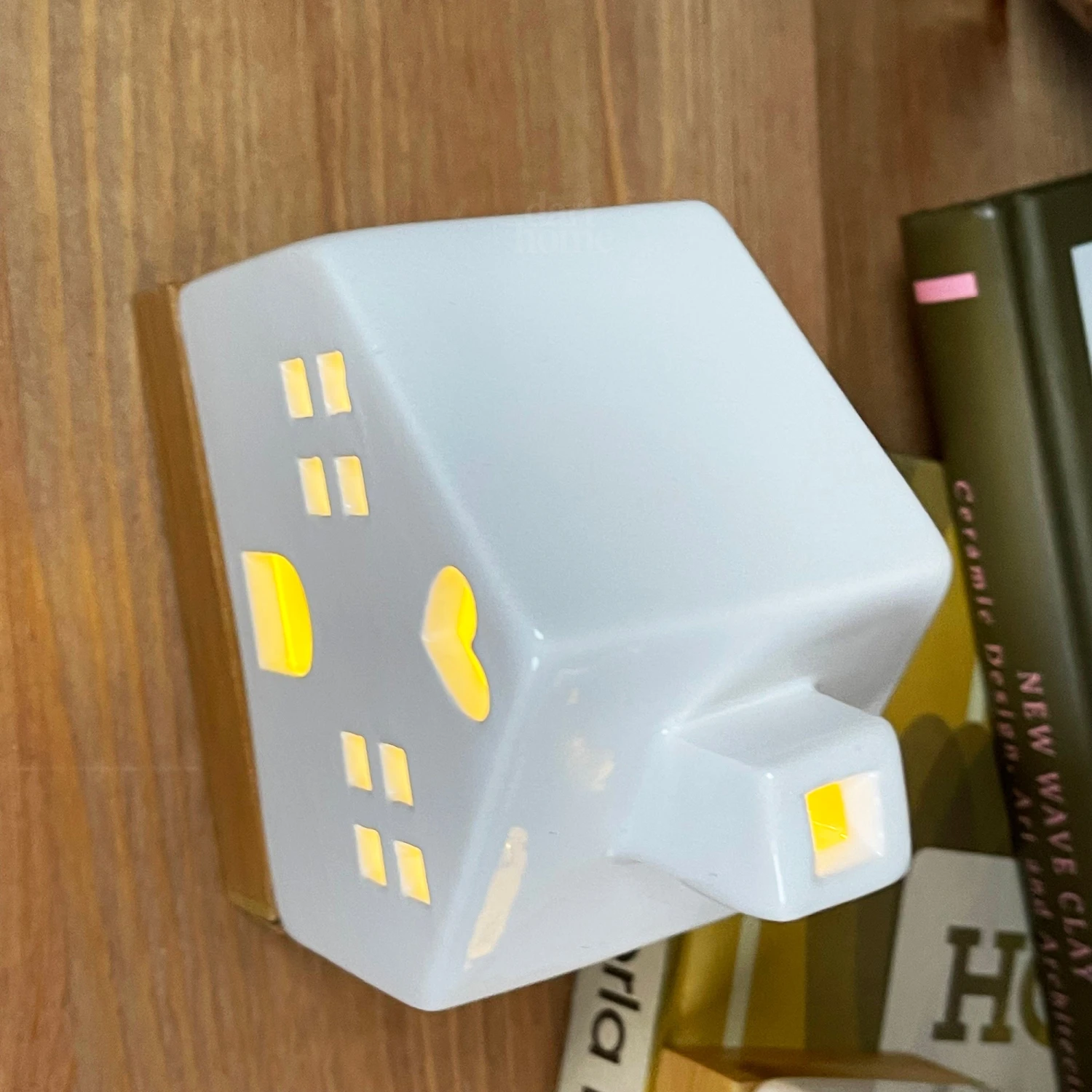 Light Up Ceramic House Ornaments With Wood Base 6 Light Up Ceramic House Ornaments With Wood Base - Image 6