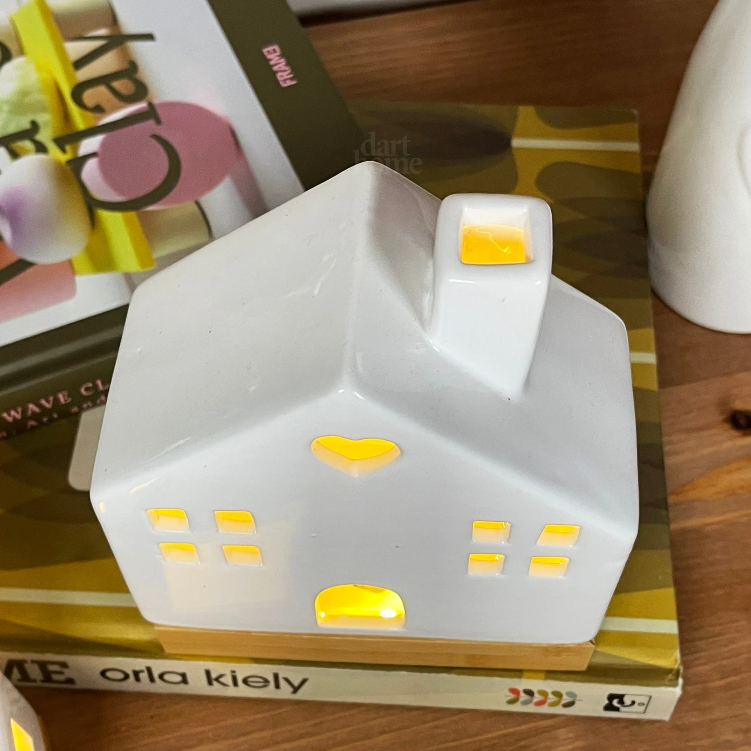 Light Up Ceramic House Ornaments With Wood Base 8 Light Up Ceramic House Ornaments With Wood Base - Image 8