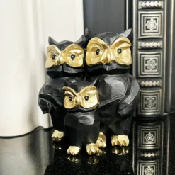 Monochrome Barn Owl Family Figurine