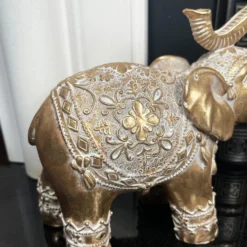 Set Of 2 Gold Indian Elephant Ornaments -Home Decoration IMG E6554