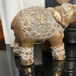 Set Of 2 Gold Indian Elephant Ornaments -Home Decoration IMG E6555