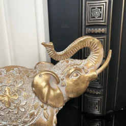 Set Of 2 Gold Indian Elephant Ornaments -Home Decoration IMG E6556