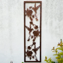 Bronze Narrow Floral Hummingbird Garden Wall Art
