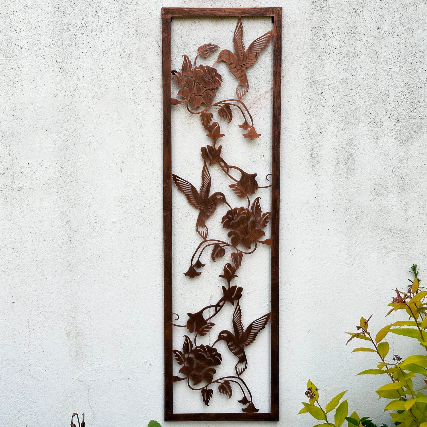 Bronze Narrow Floral Hummingbird Garden Wall Art 1 Bronze Narrow Floral Hummingbird Garden Wall Art