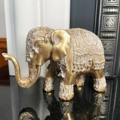 Set Of 2 Gold Indian Elephant Ornaments -Home Decoration IMG E6562