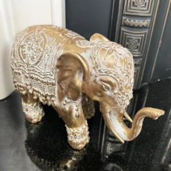 Set Of 2 Gold Indian Elephant Ornaments -Home Decoration IMG E6570
