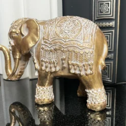 Set Of 2 Gold Indian Elephant Ornaments -Home Decoration IMG E6572