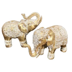 Set Of 2 Gold Indian Elephant Ornaments -Home Decoration IMG E6577copy
