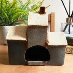 Ceramic Navy Blue 3 Houses Tea Light Holder -Home Decoration IMG E6720